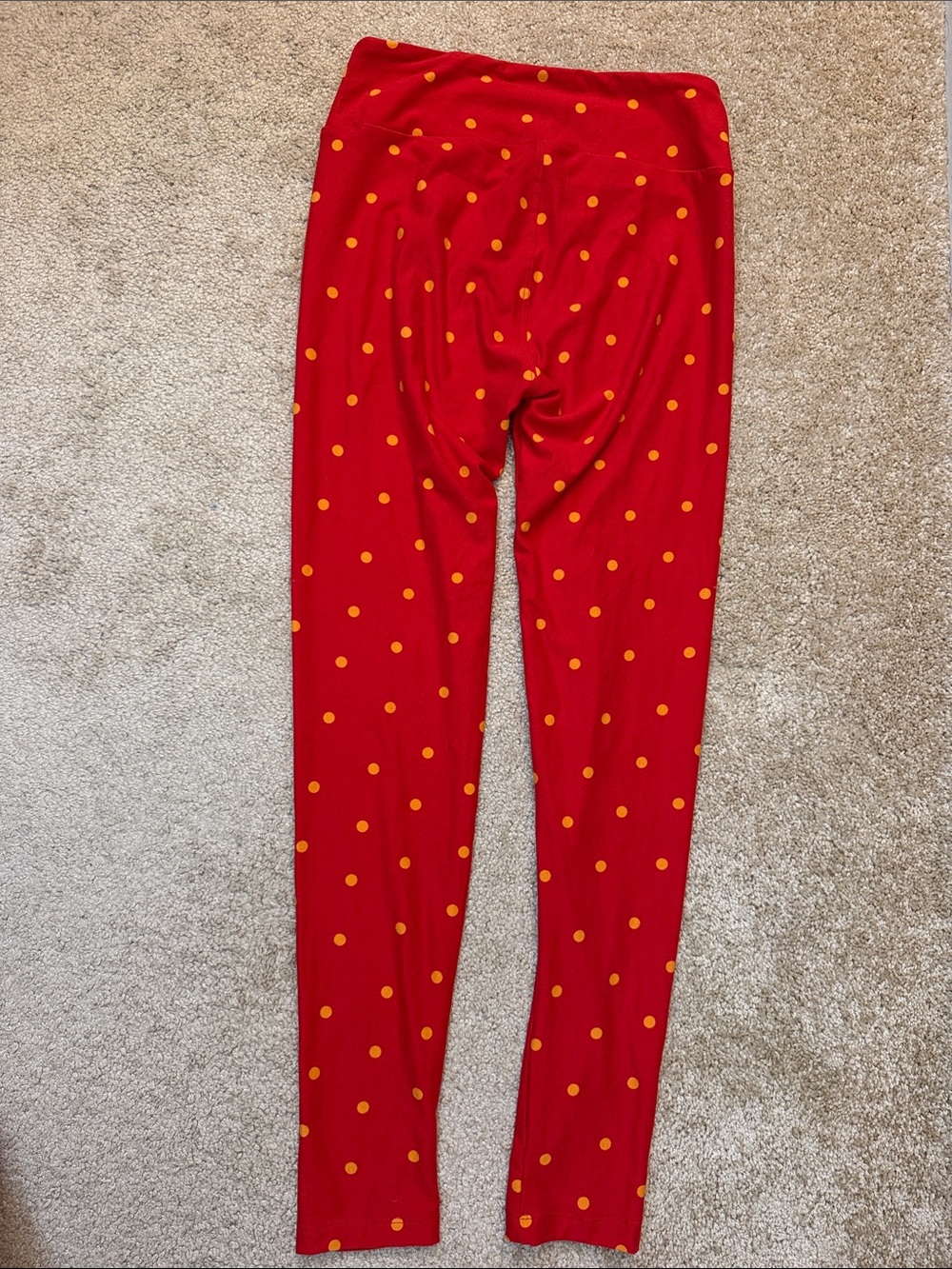 LuLaRoe Print Legging Red Leggings with Yellow Polka Dots One Size - Picture 9 of 10
